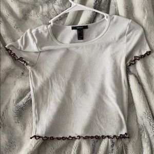 White Crop top w/ red lettuce edge